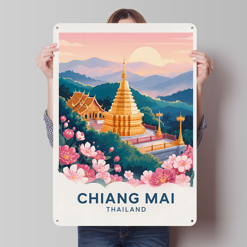 Travel Accessories For Europe - Poster Logam Perjalanan Chiang Mai Thailand