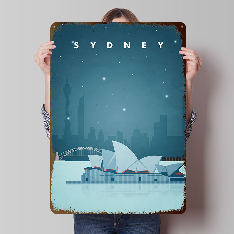 Travel Accessories For Europe - Poster Perjalanan Sydney, Papan Logam Vintage