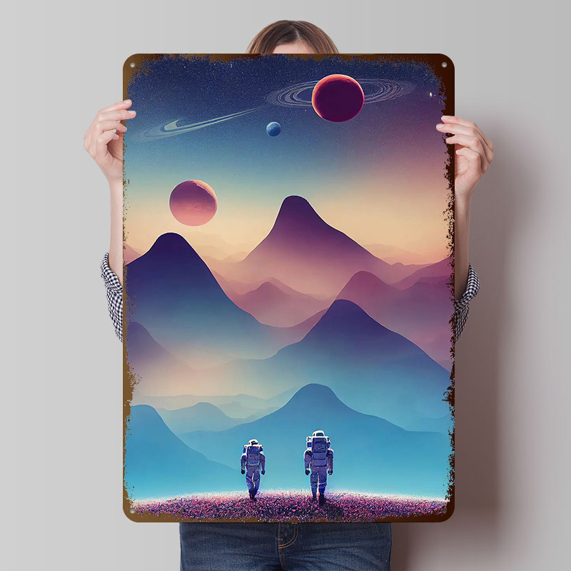Travel Accessories For Europe - Poster Perjalanan Astronot, Papan Logam Vintage