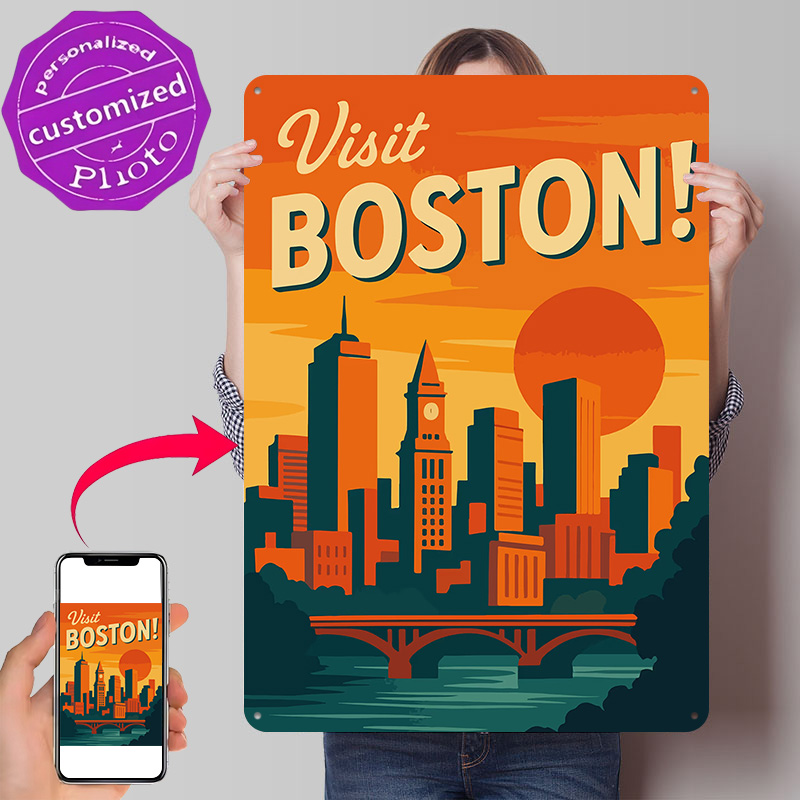 Travel Accessories For Europe - Poster Logam Vintage Boston, Hadiah Sempurna