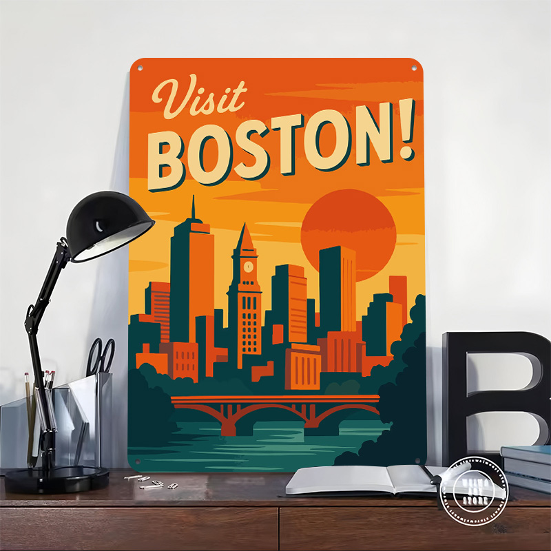 Poster Logam Vintage Boston, H - Travel Accessories For Europe ulasan dan harga