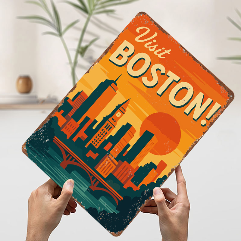 Poster Logam Vintage Boston, H - Travel Accessories For Europe ulasan dan harga