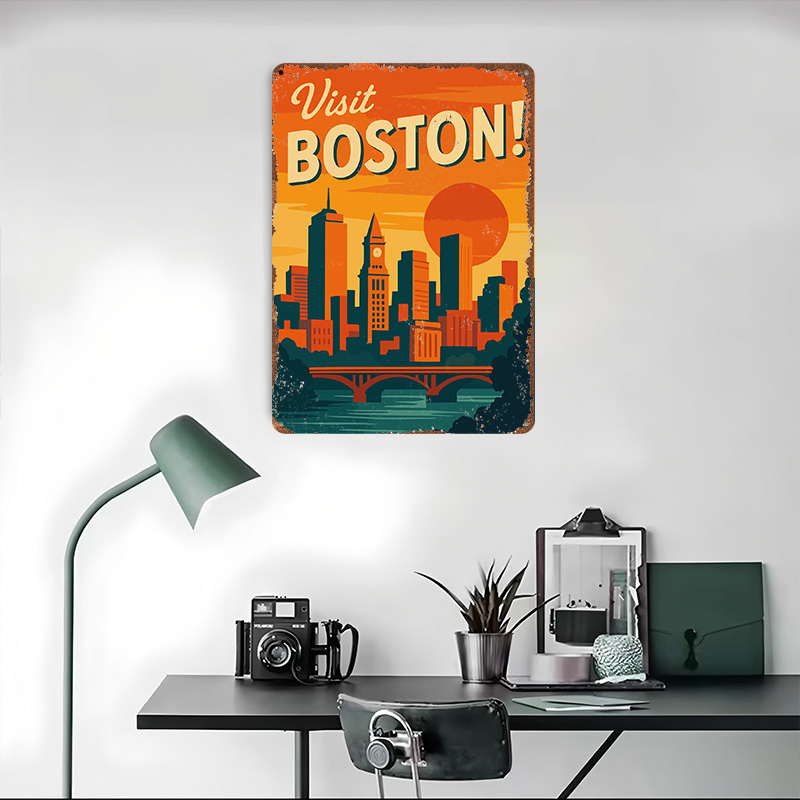 Poster Logam Vintage Boston, H - Travel Accessories For Europe ulasan dan harga